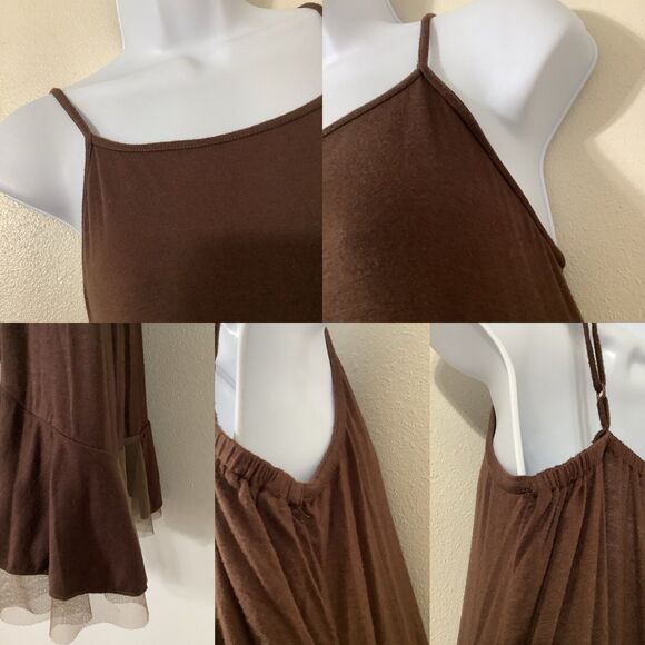 Lady Noiz Lagenlook Bohemian Forest Fairy Fairycore Brown Ruffle Slip Dress S - Picture 7 of 8
